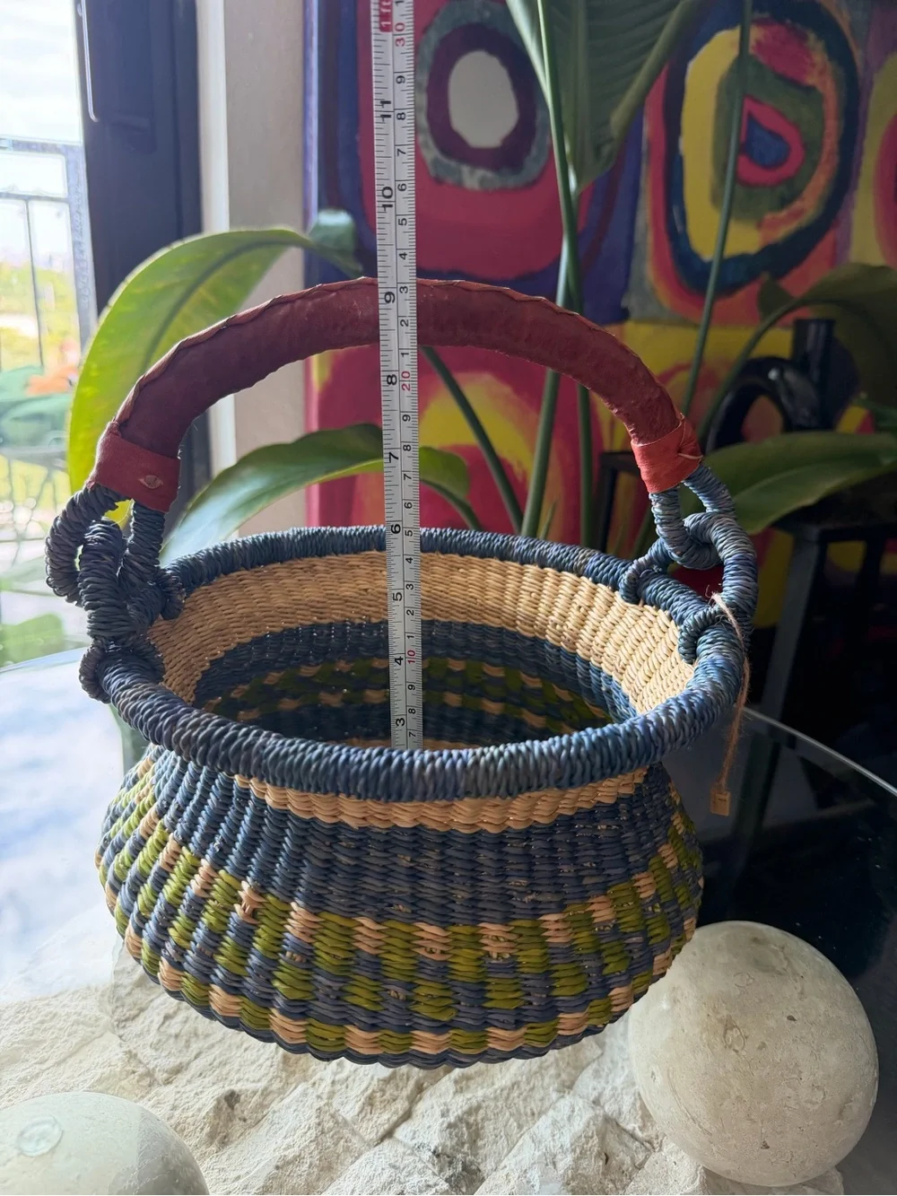 Handmade Ghana Bolga Basket Fair Trade Elephant Grass Leather Handle